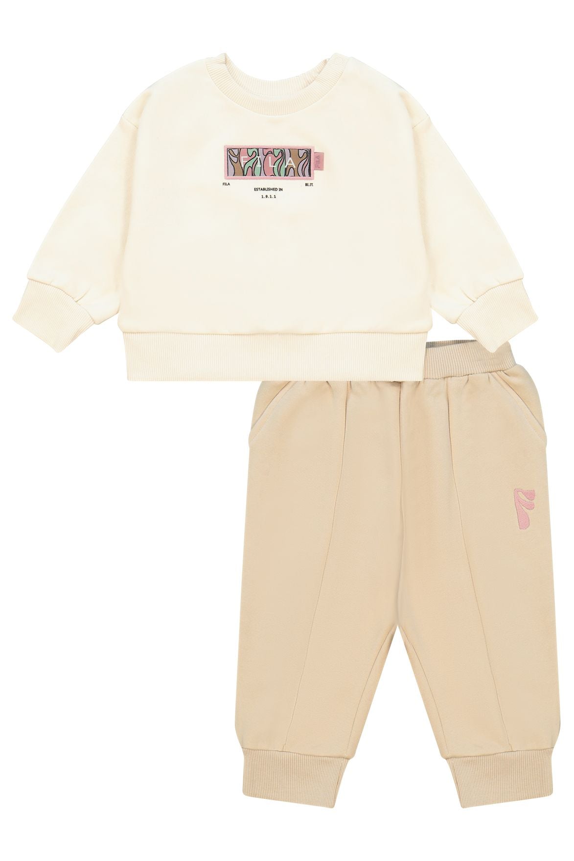 חליפת טרנינג FILA דו גוונית בהדפס לוגו לתינוקות BEIGE / 0-6M