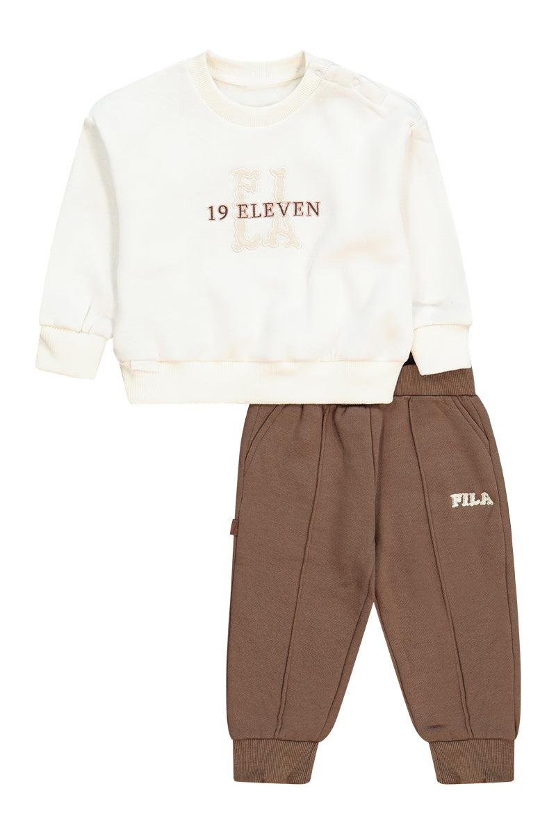 חליפת טרנינג FILA דו גוונית בהדפס אותיות לתינוקות BEIGE / 0-6M