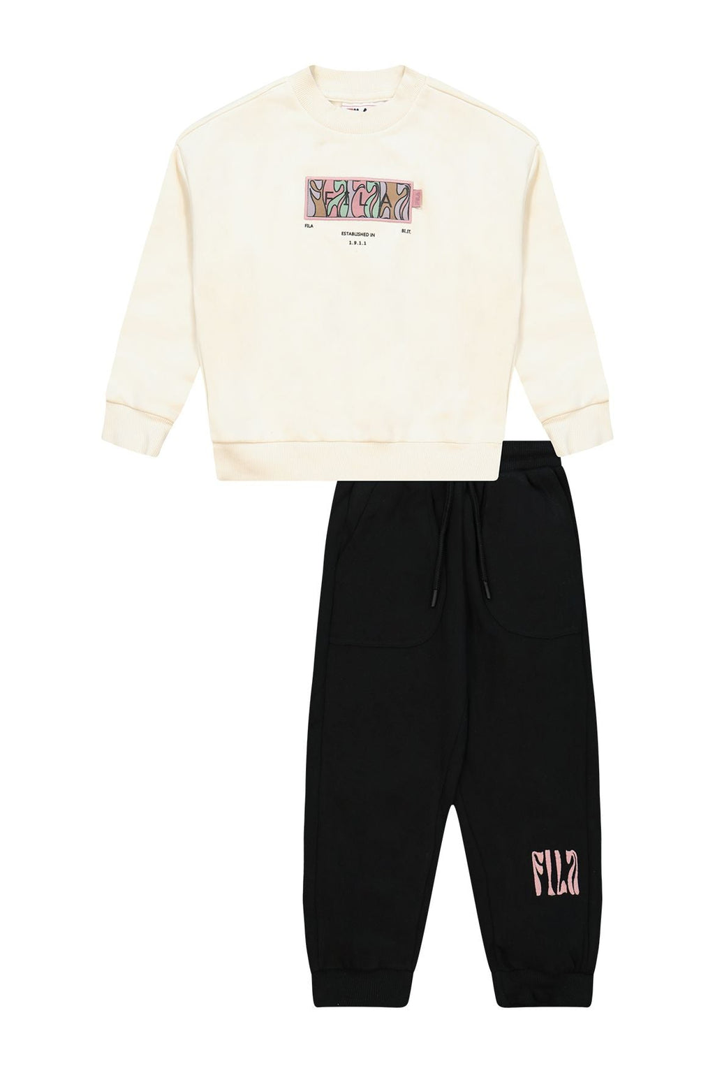 חליפת טרנינג FILA בהדפס צבעוני לילדות BEIGE / 2Y