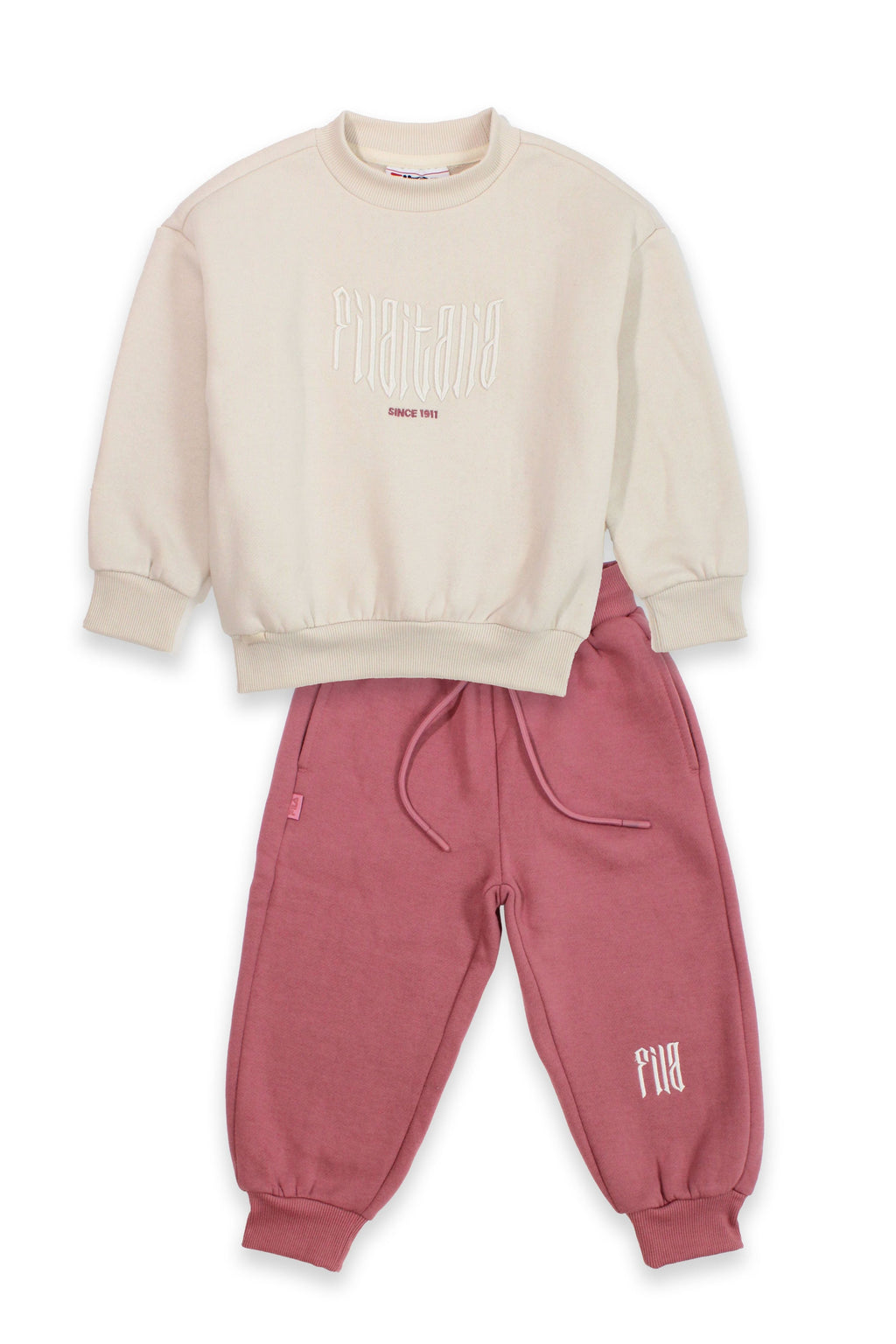 חליפת טרנינג FILA דו גוונית בהדפס לוגו בגב לילדות BEIGE / 10Y