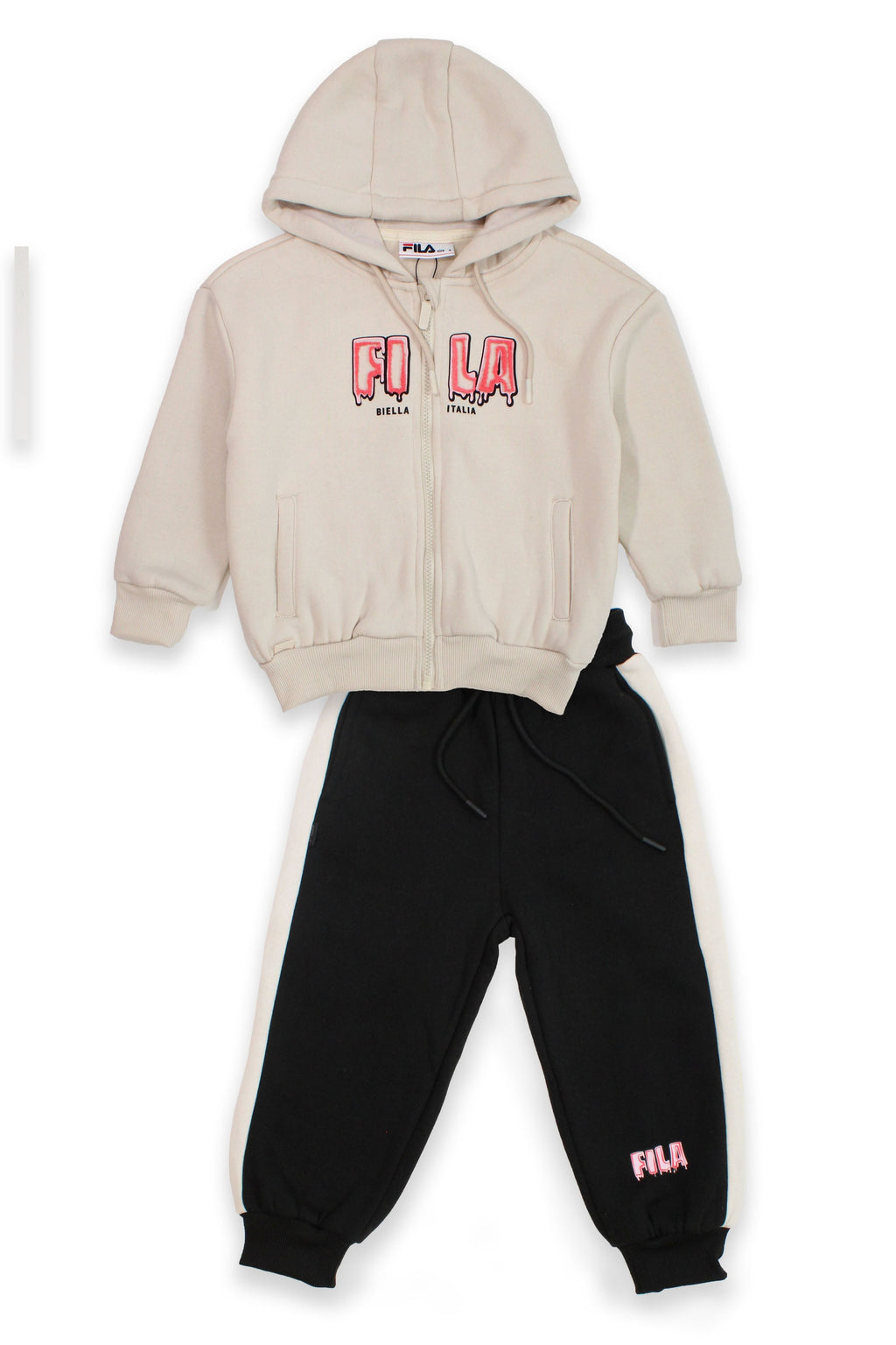 חליפת טרנינג FILA רוכסן קדמי בשילוב צבעים לילדות BEIGE / 10Y