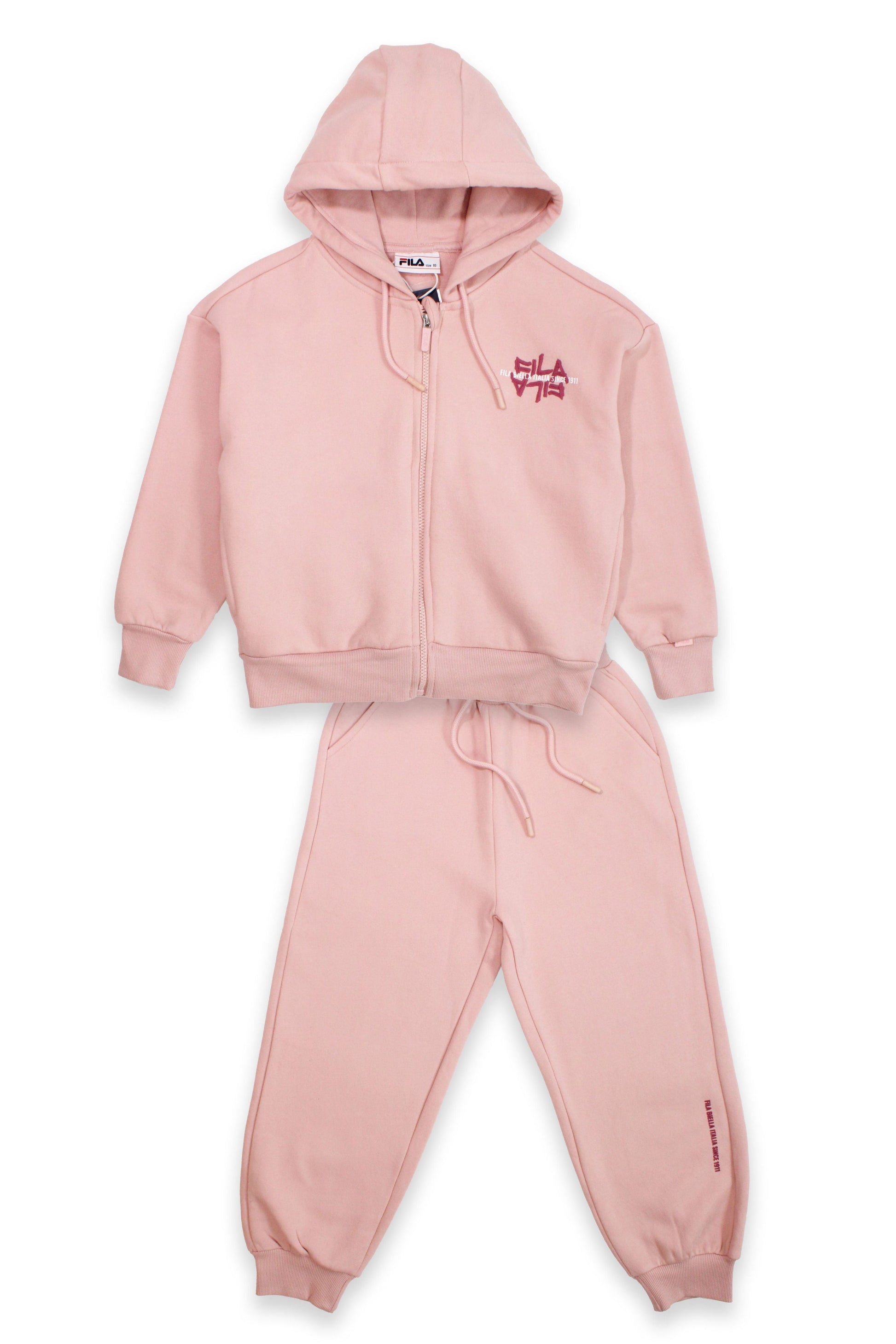 חליפת טרנינג FILA עם קפוצ'ון ורוכסן קדמי לילדות Pink / 10Y