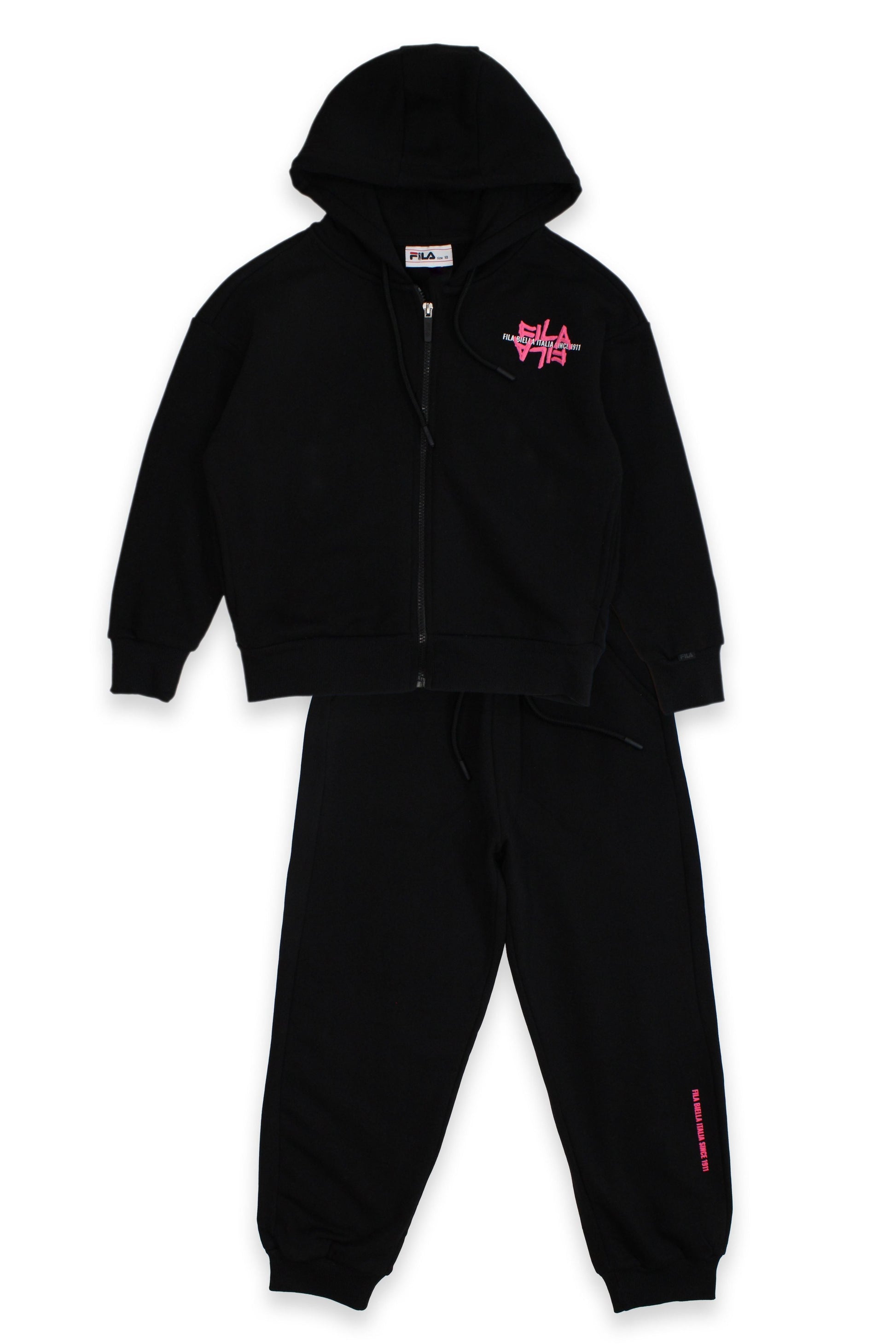 חליפת טרנינג FILA עם קפוצ'ון ורוכסן קדמי לילדות BLACK / 10Y