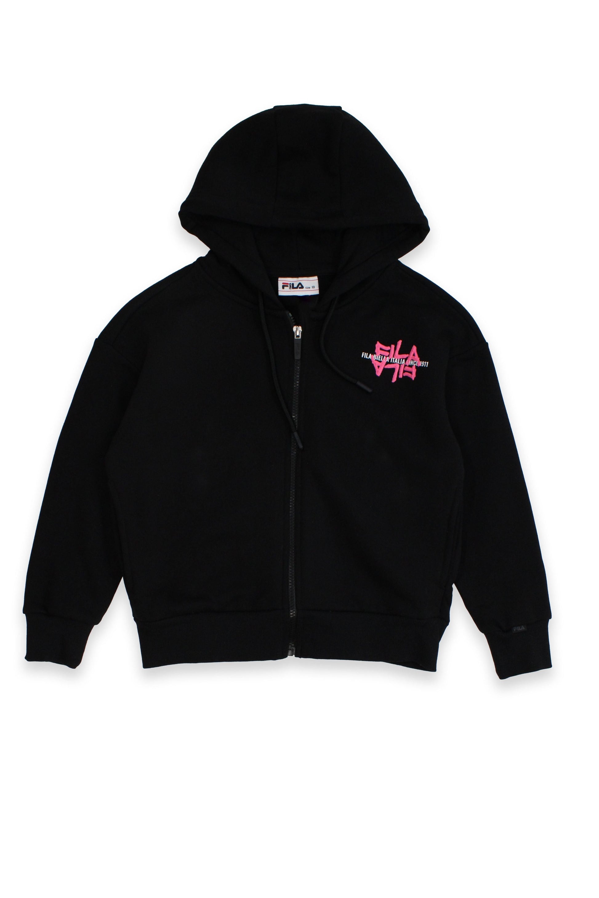חליפת טרנינג FILA עם קפוצ'ון ורוכסן קדמי לילדות BLACK / 10Y