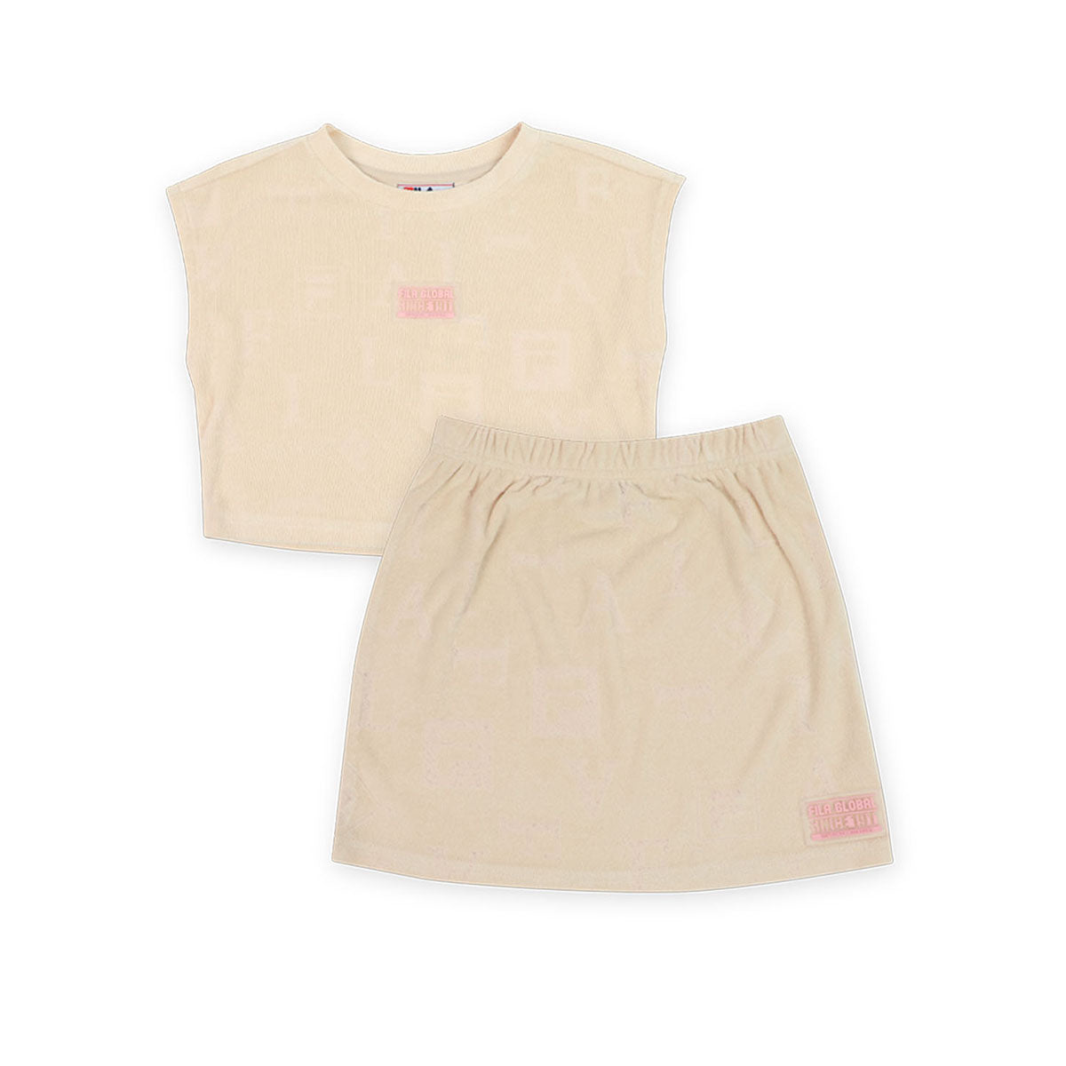 חליפת חצאית FILA קטיפה הדפס מצויר במרכז צבע לבן לילדות