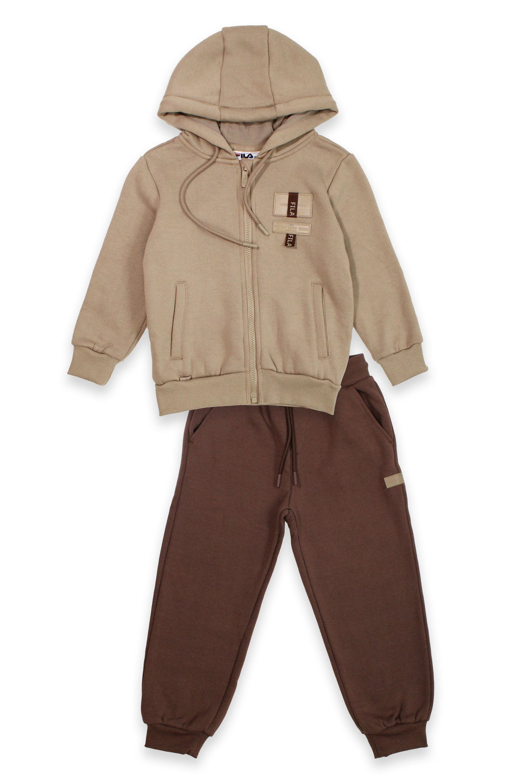 חליפת טרנינג FILA עם קפוצ'ון רוכסן ולוגו מודפס לילדים BEIGE / 10Y
