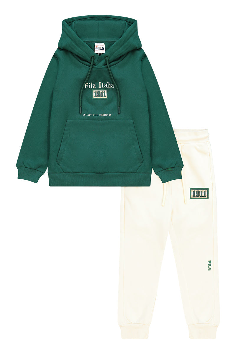 חליפת טרנינג FILA שחורה עם קפוצ'ון והדפס חזית לילדים Green / 10Y