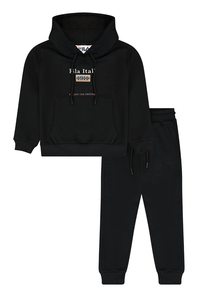חליפת טרנינג FILA שחורה עם קפוצ'ון והדפס חזית לילדים BEIGE / 10Y