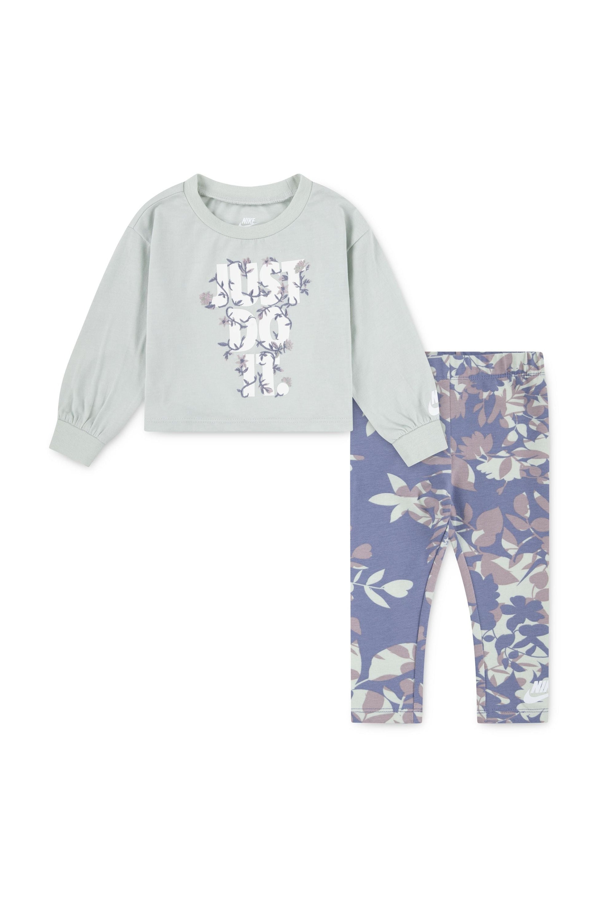 חליפת טרנינג NIKE בהדפס פרחוני וכיתוב לתינוקות Green / 12M