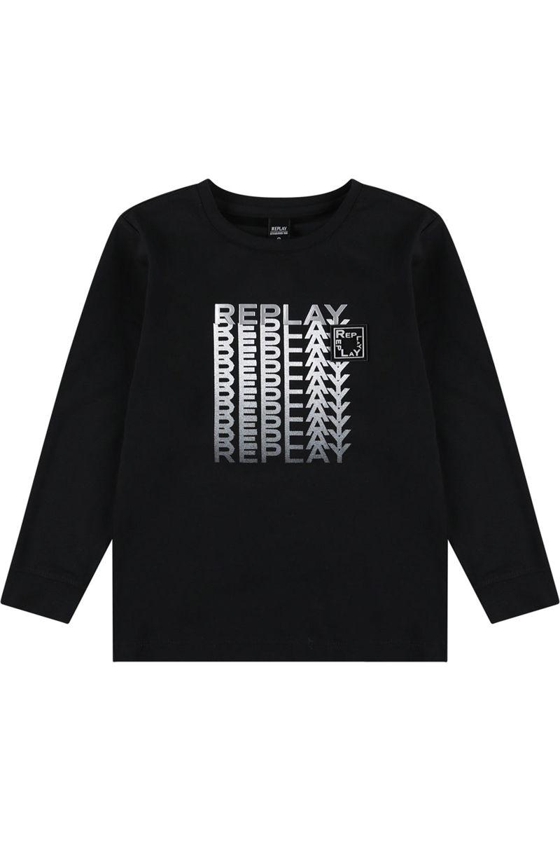 חולצת טי שרט REPLAY ארוכה לוגו משוכפל לילדים