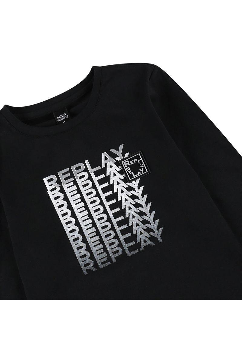 חולצת טי שרט REPLAY ארוכה לוגו משוכפל לילדים