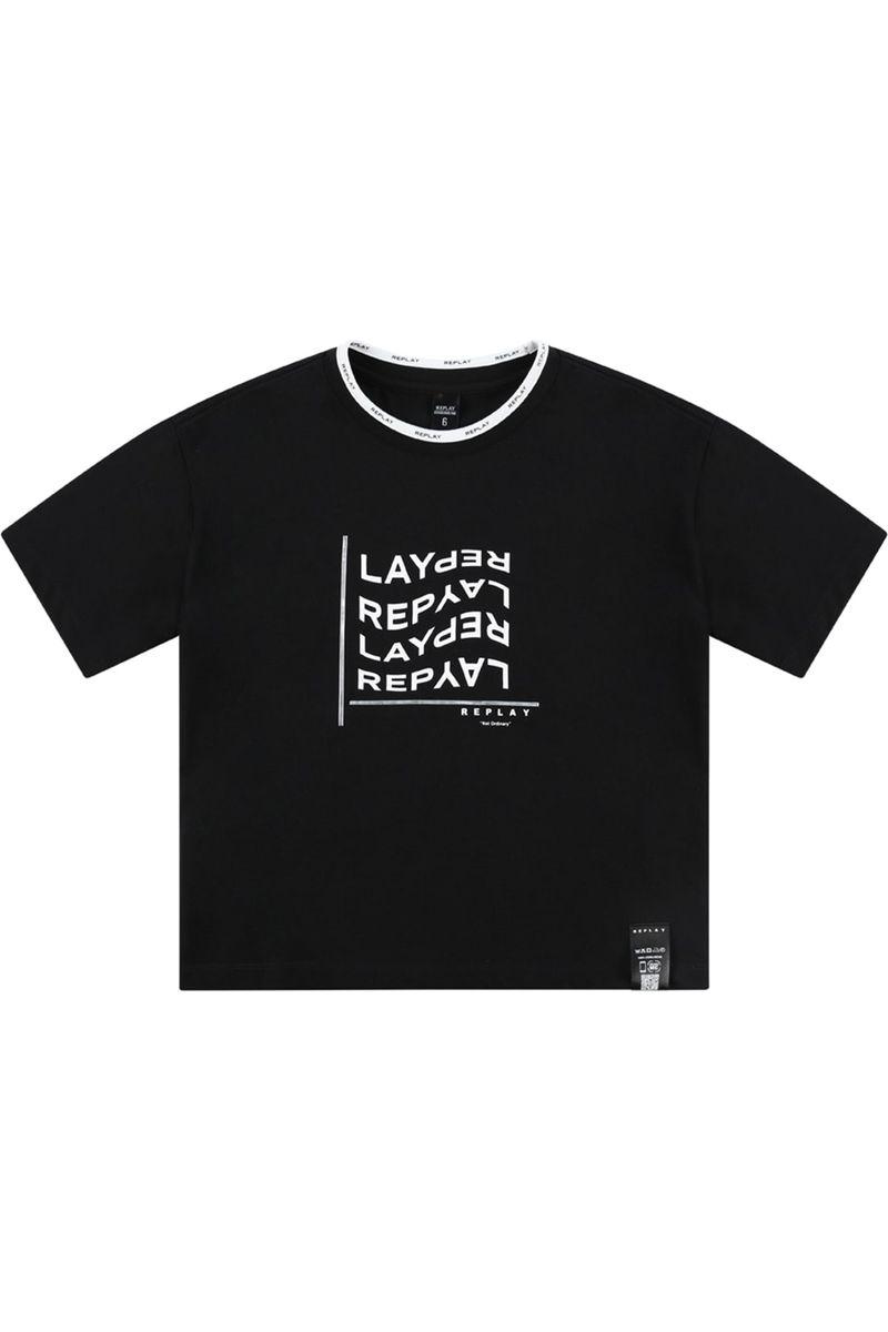 חולצת טי שרט REPLAY לוגו משוכפל לילדים