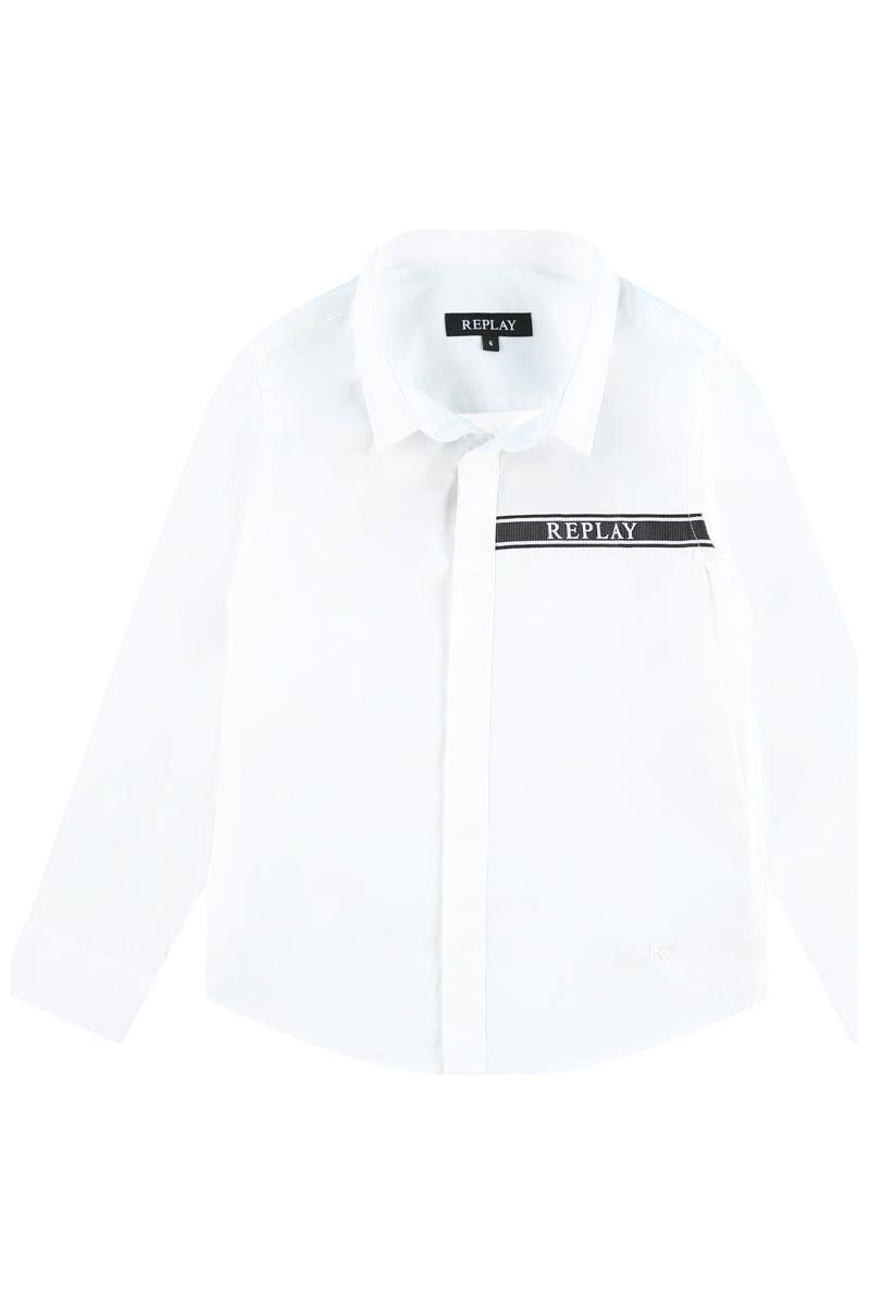 חולצה מכופתרת REPLAY פס לוגו בצד לילדים