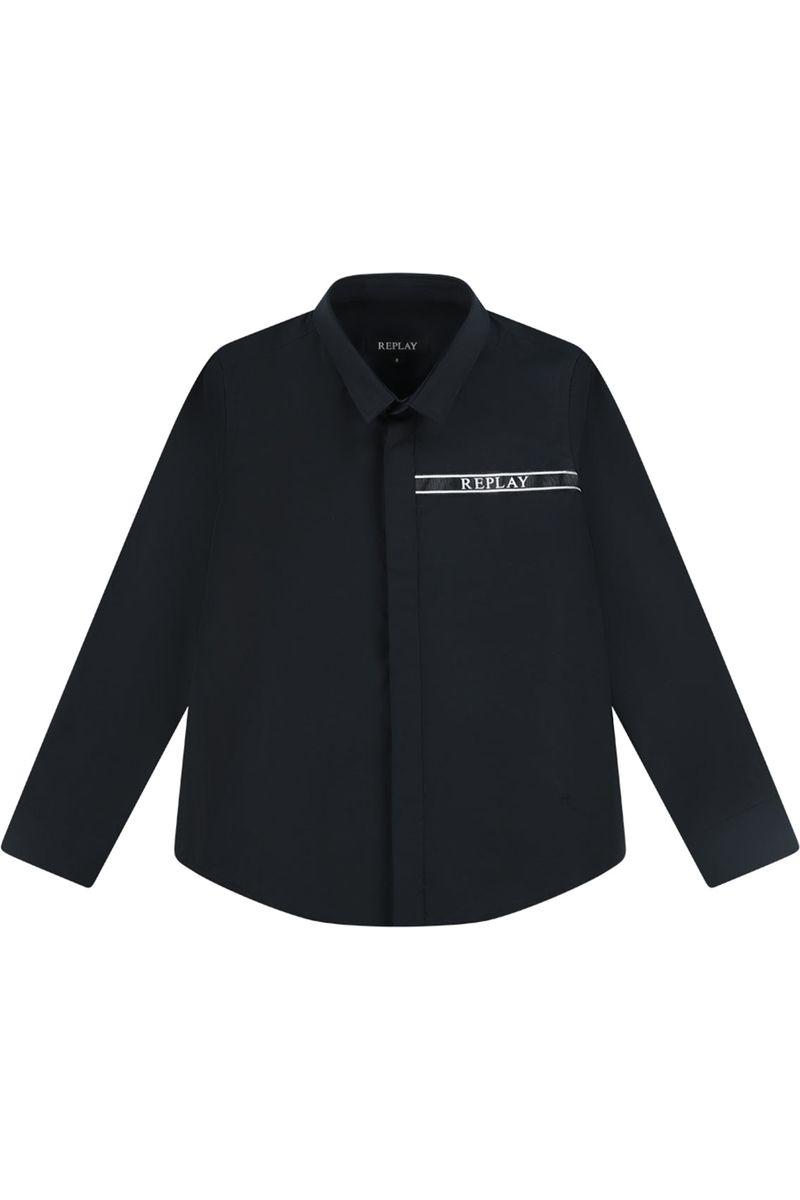 חולצה מכופתרת REPLAY פס לוגו בצד לילדים