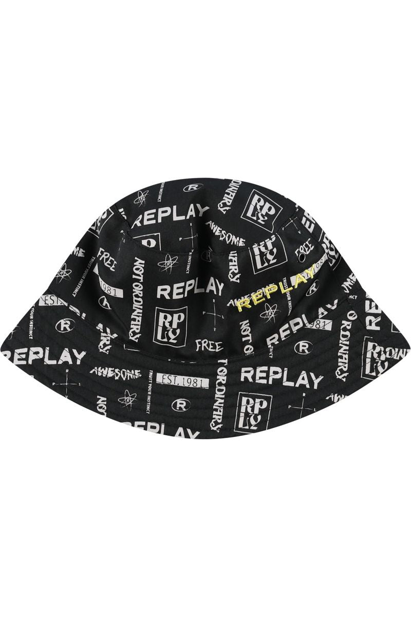 כובע דלי REPLAY כיתוב לבן יוניסקס