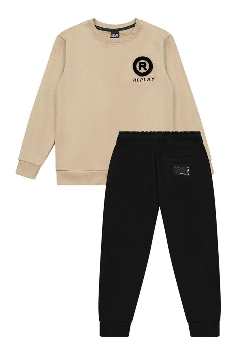 חליפת טרנינג REPLAY לוגו עיגול קטיפה בצד לילדים