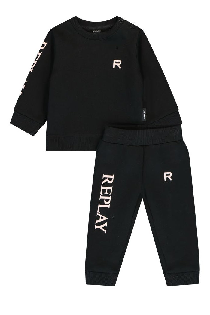 חליפת טרנינג REPLAYEPLAY קלאסית עם לוגו בשרוול לתינוקות BLACK / 3-6M