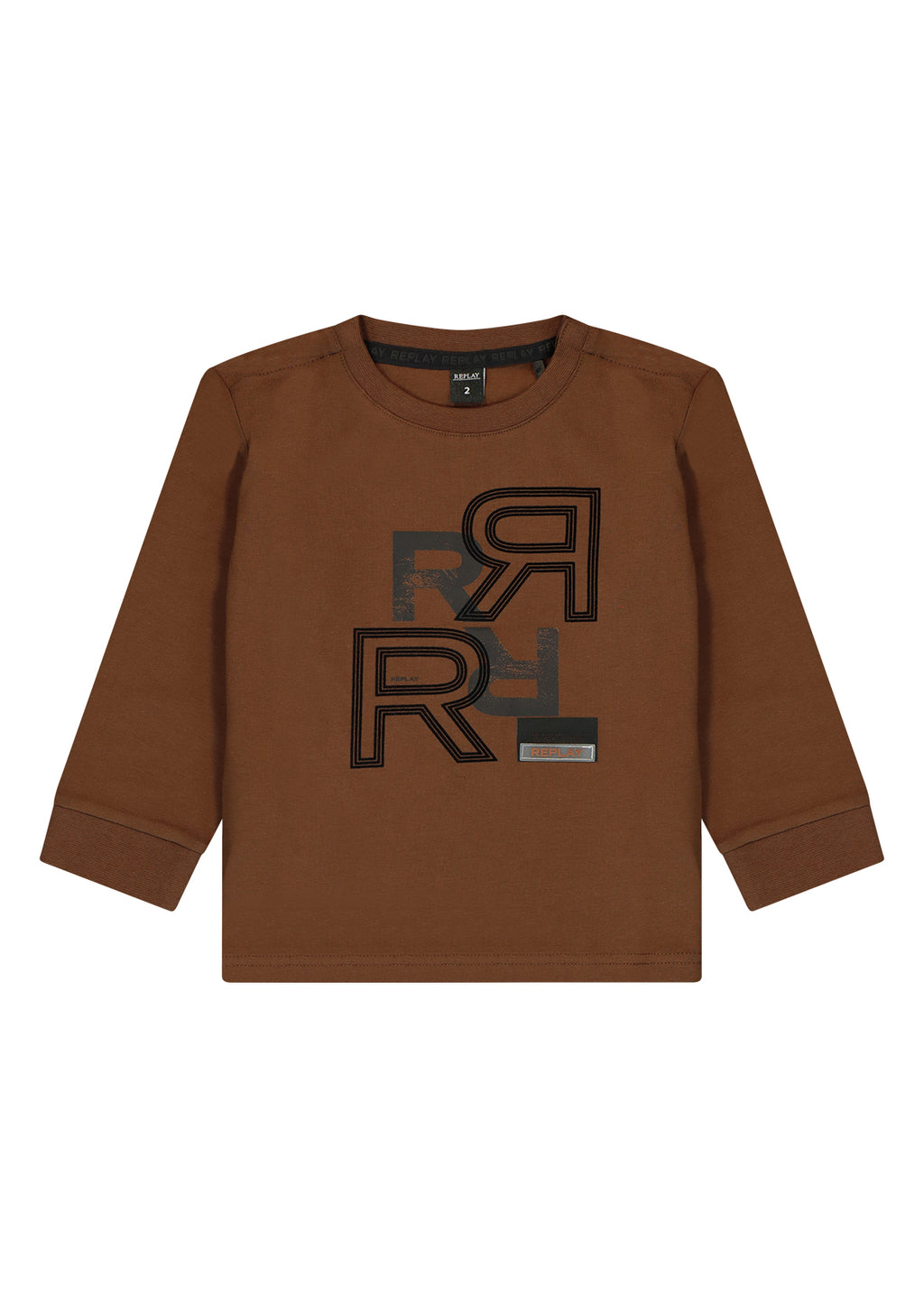 חולצת טישרט REPLAY הדפס לוגו גדול לתינוקות BROWN / 3-6M