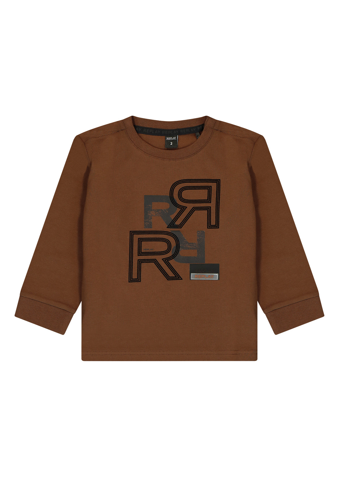 חולצת טישרט REPLAY הדפס לוגו גדול לתינוקות BROWN / 3-6M