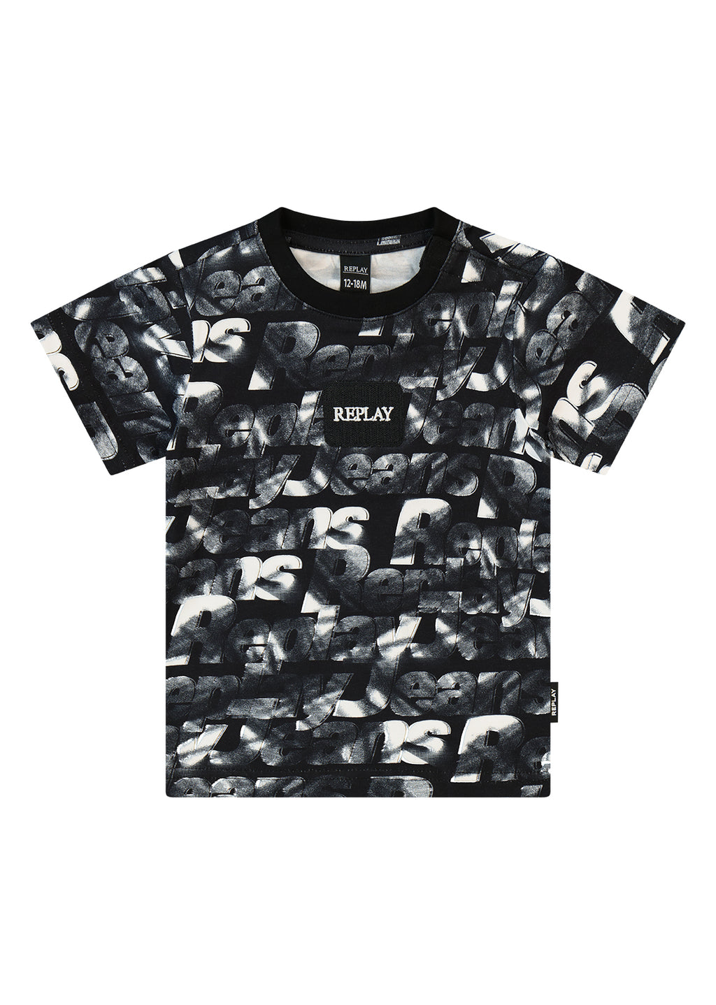 חולצת טישרט REPLAY עם הדפס אול אובר טקסטורלי לתינוקות BLACK / 3-6M
