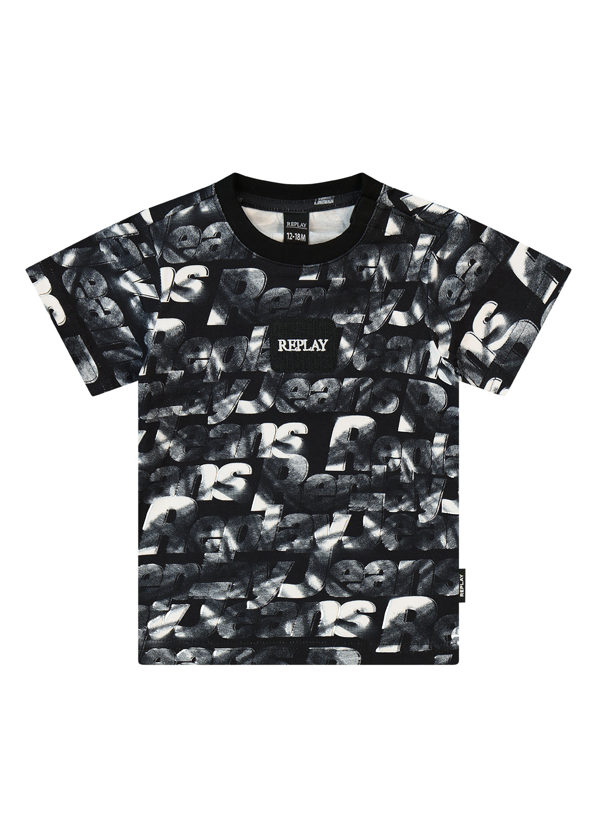 חולצת טישרט REPLAY עם הדפס אול אובר טקסטורלי לתינוקות BLACK / 3-6M