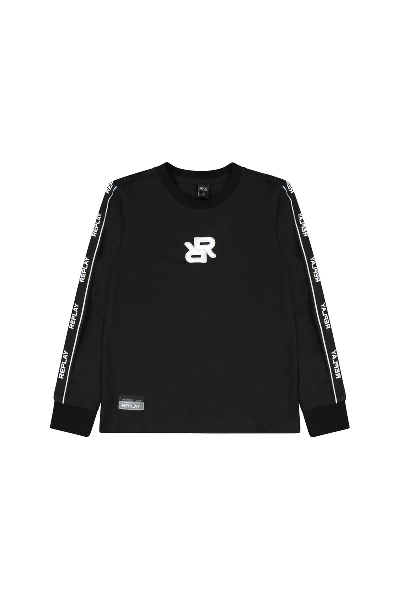 חולצת טישרט REPLAY לוגו מודפס באמצע ובשרוול לילדים BLACK / 4Y