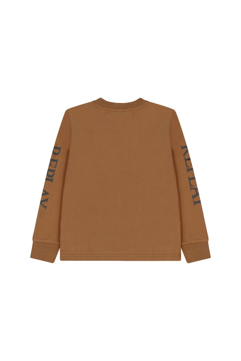 חולצת טישרט REPLAY לוגו מודפס באמצע ובשרוול לילדים BROWN / 4Y