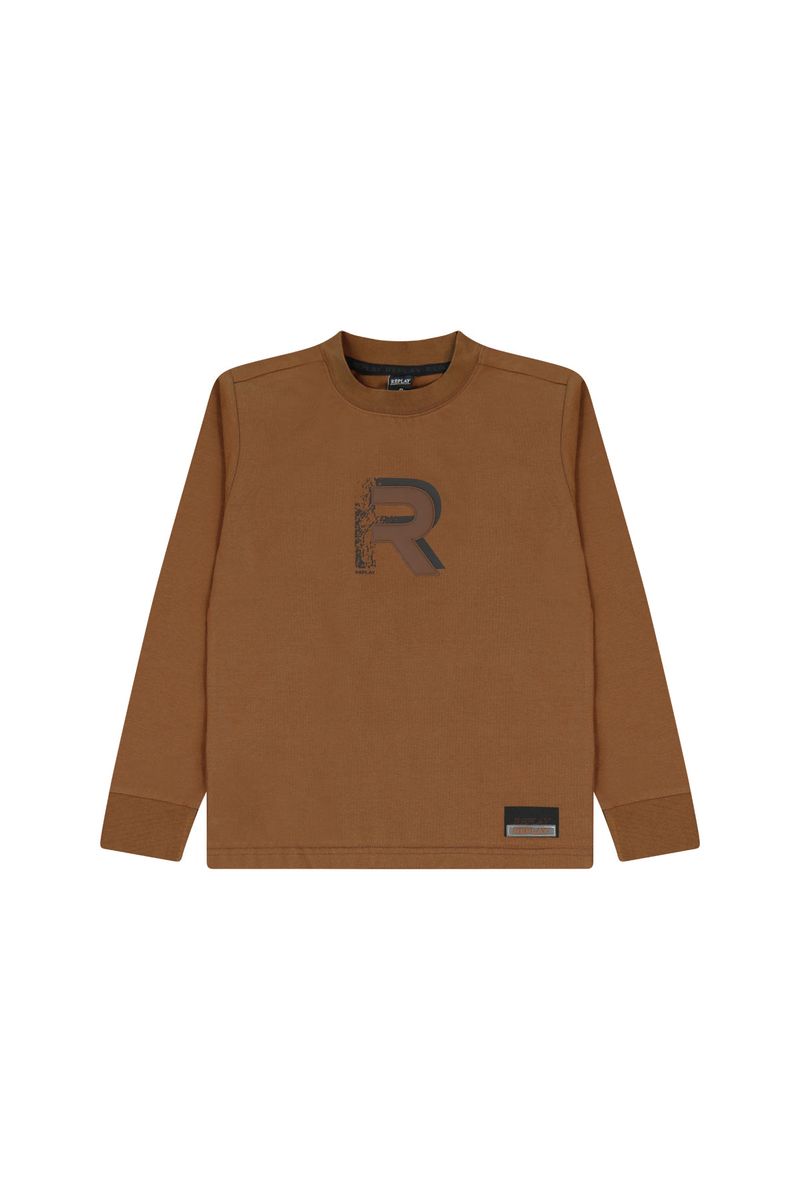 חולצת טישרט REPLAYEPLAY קלאסית עם לוגו בולט לילדים BROWN / 4Y