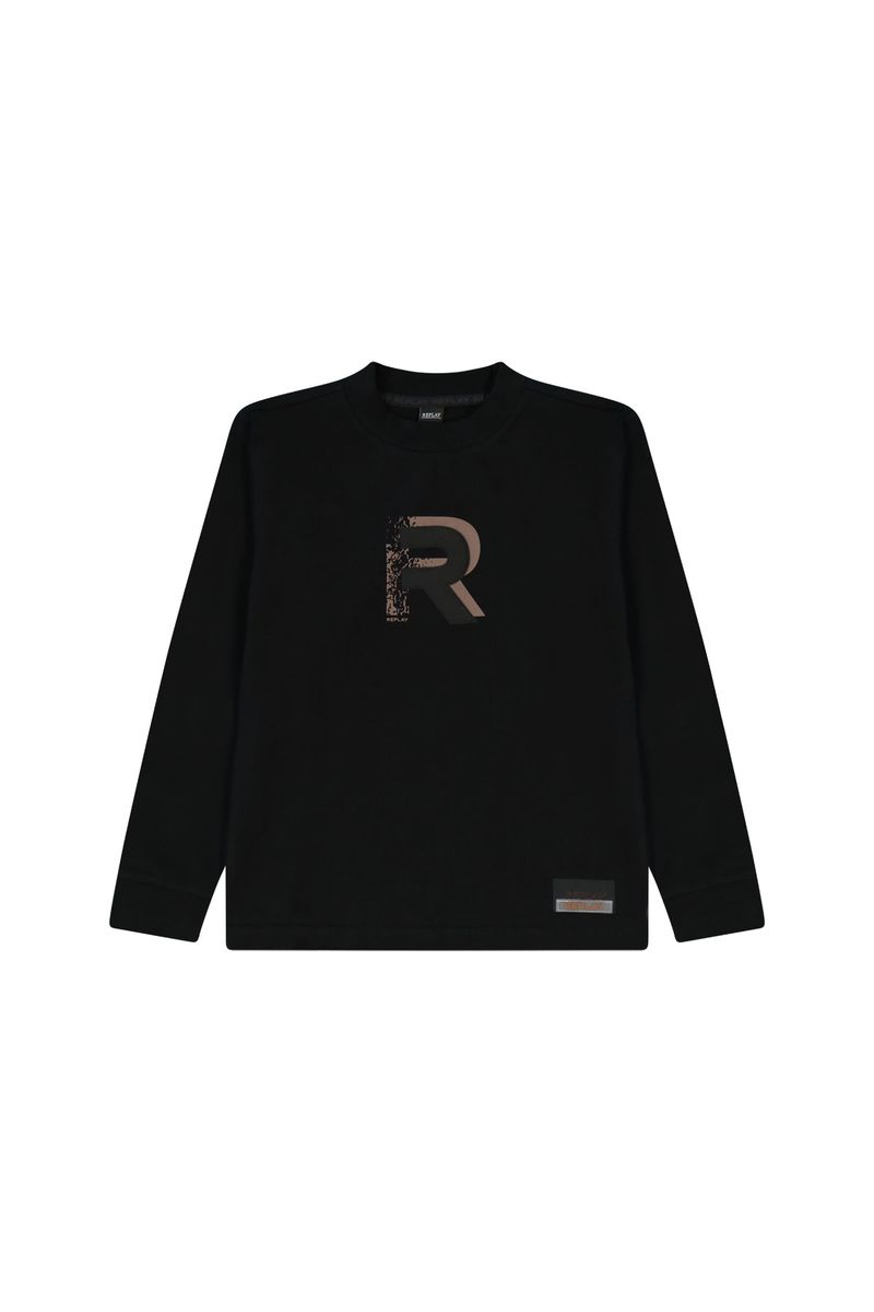 חולצת טישרט REPLAYEPLAY קלאסית עם לוגו בולט לילדים BLACK / 4Y