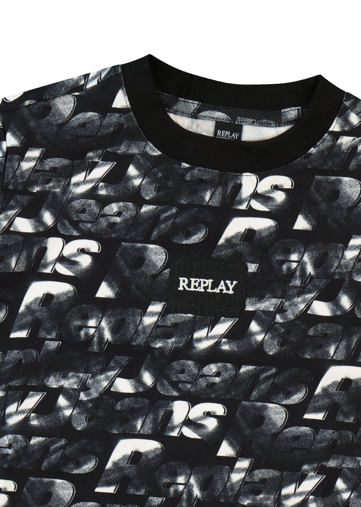חולצת טישרט REPLAY עם הדפס אול אובר טקסט לילדים BLACK / 4Y