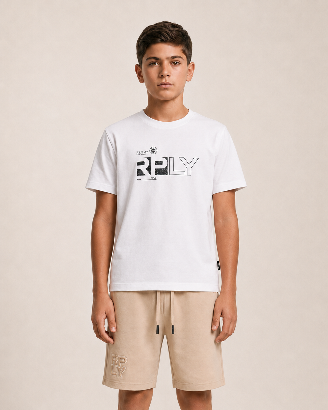 חולצת טישרט REPLAY פאץ׳ בחזה ומבנה נקי לילדים WHITE / 2Y