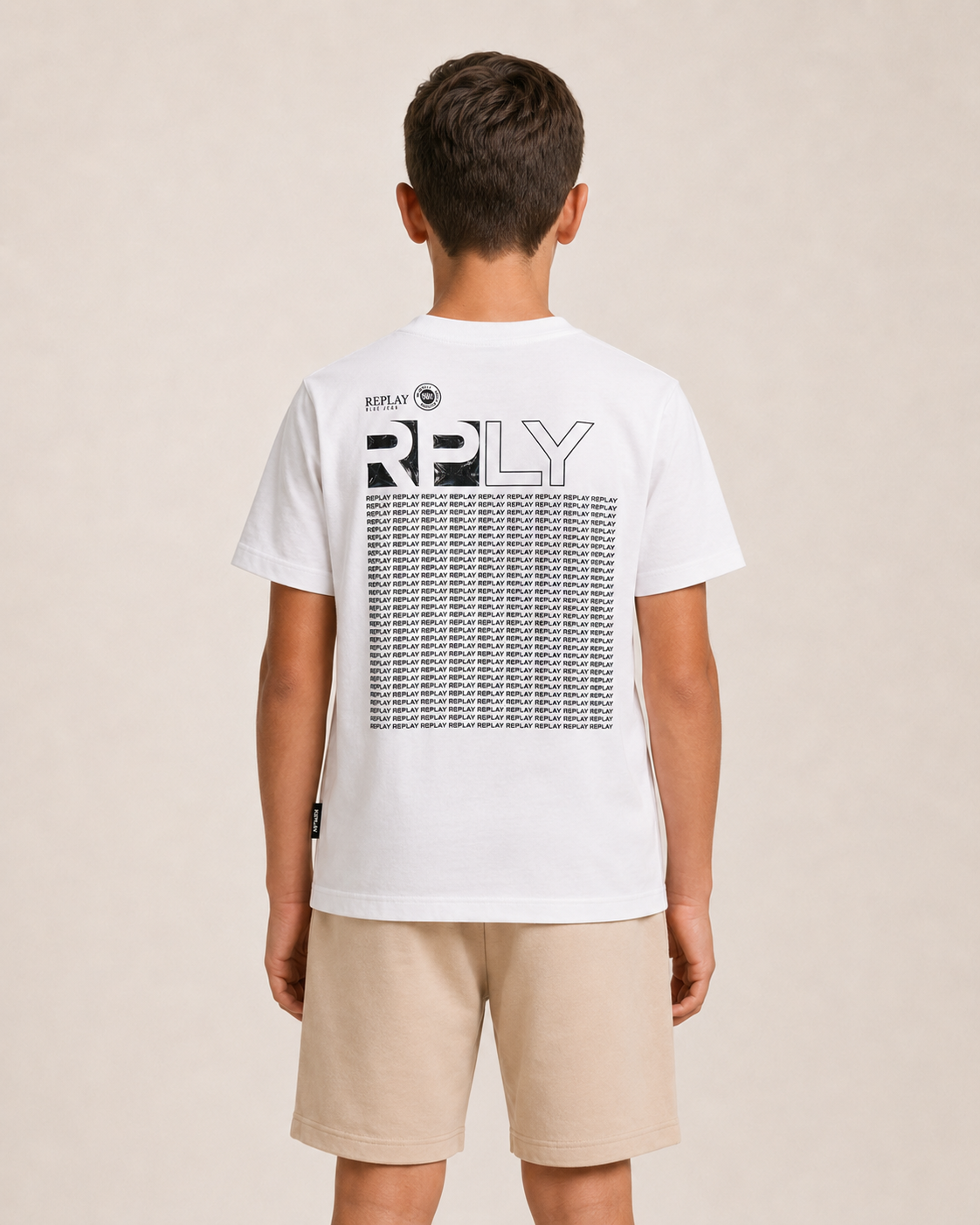 חולצת טישרט REPLAY פאץ׳ בחזה ומבנה נקי לילדים WHITE / 2Y