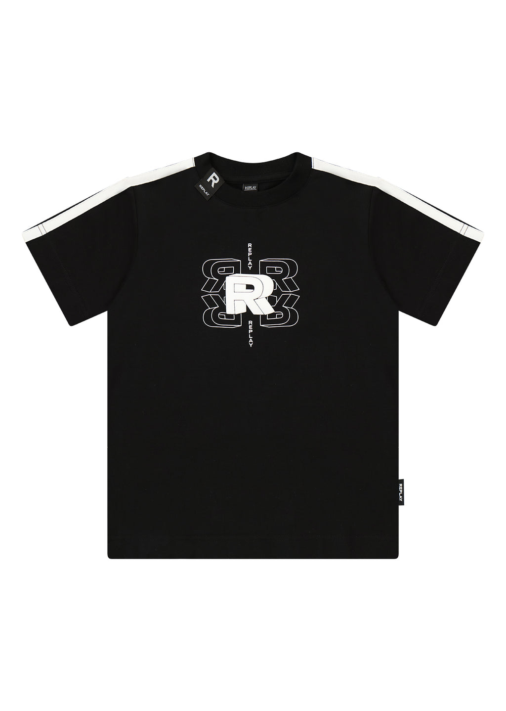 חולצת טישרט REPLAY עם פאץ׳ מרובע בחזה לילדים BLACK / 2Y