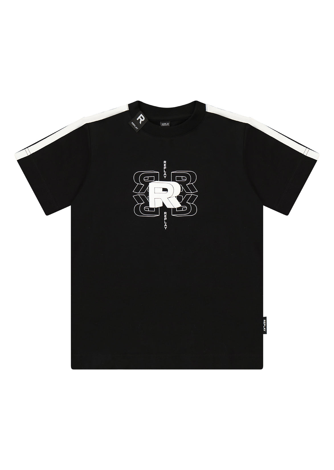 חולצת טישרט REPLAY עם פאץ׳ מרובע בחזה לילדים BLACK / 2Y