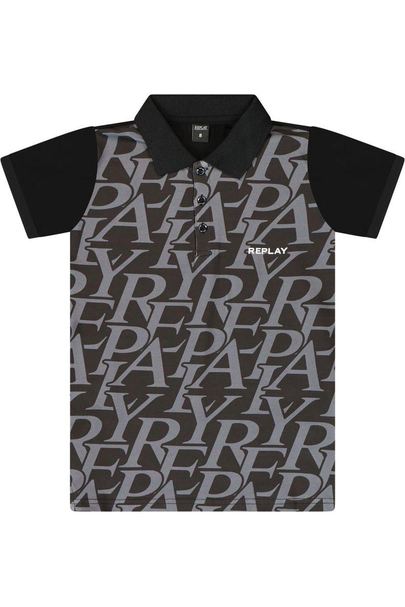 חולצת צווארון REPLAY הדפס לוגו מלא לילדים