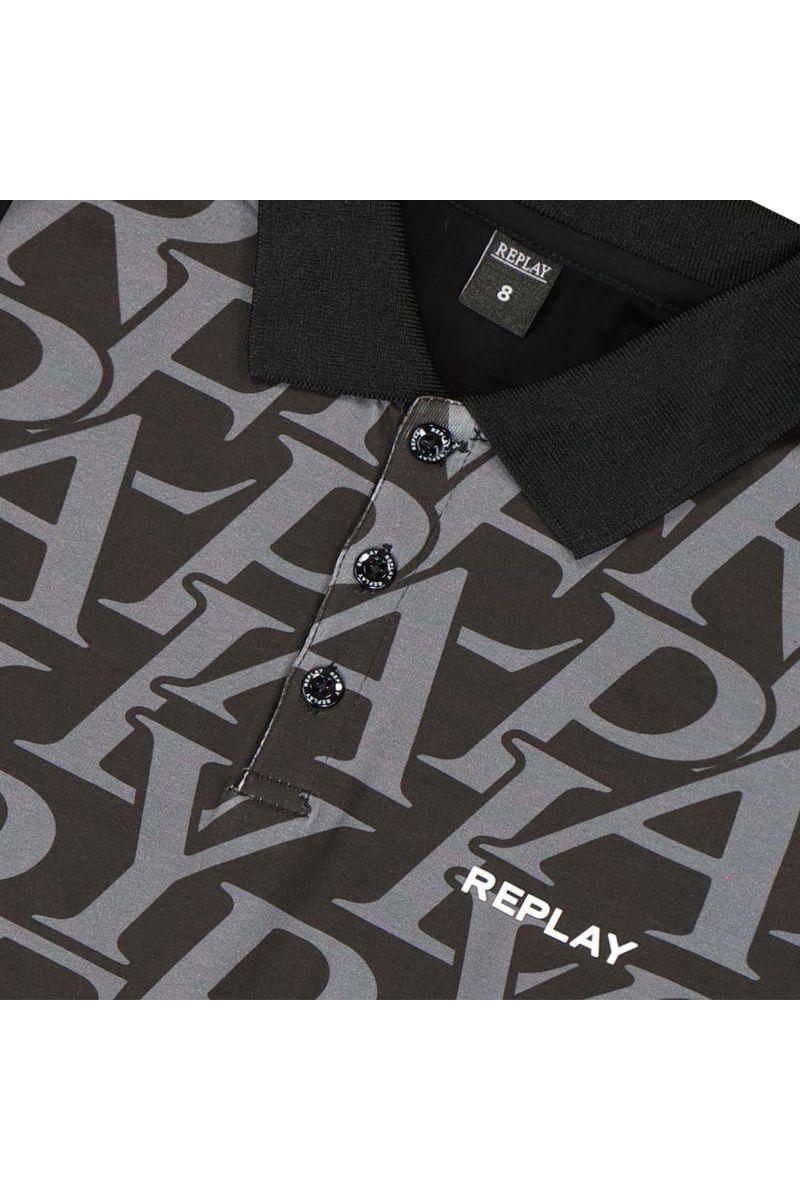 חולצת צווארון REPLAY הדפס לוגו מלא לילדים