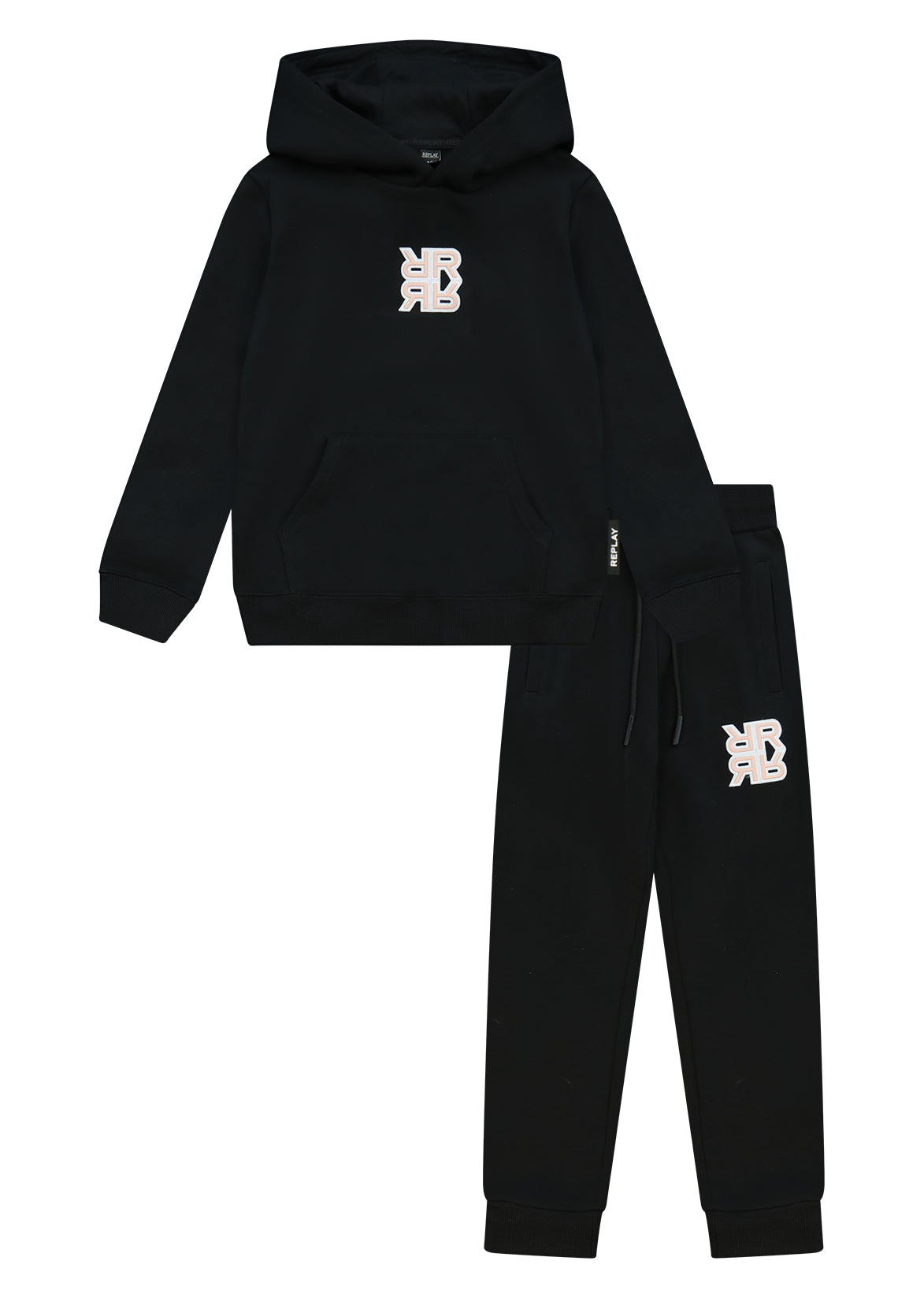 חליפת טרנינג REPLAY עם כובע לוגו מותג באמצע לילדות BLACK / 4Y