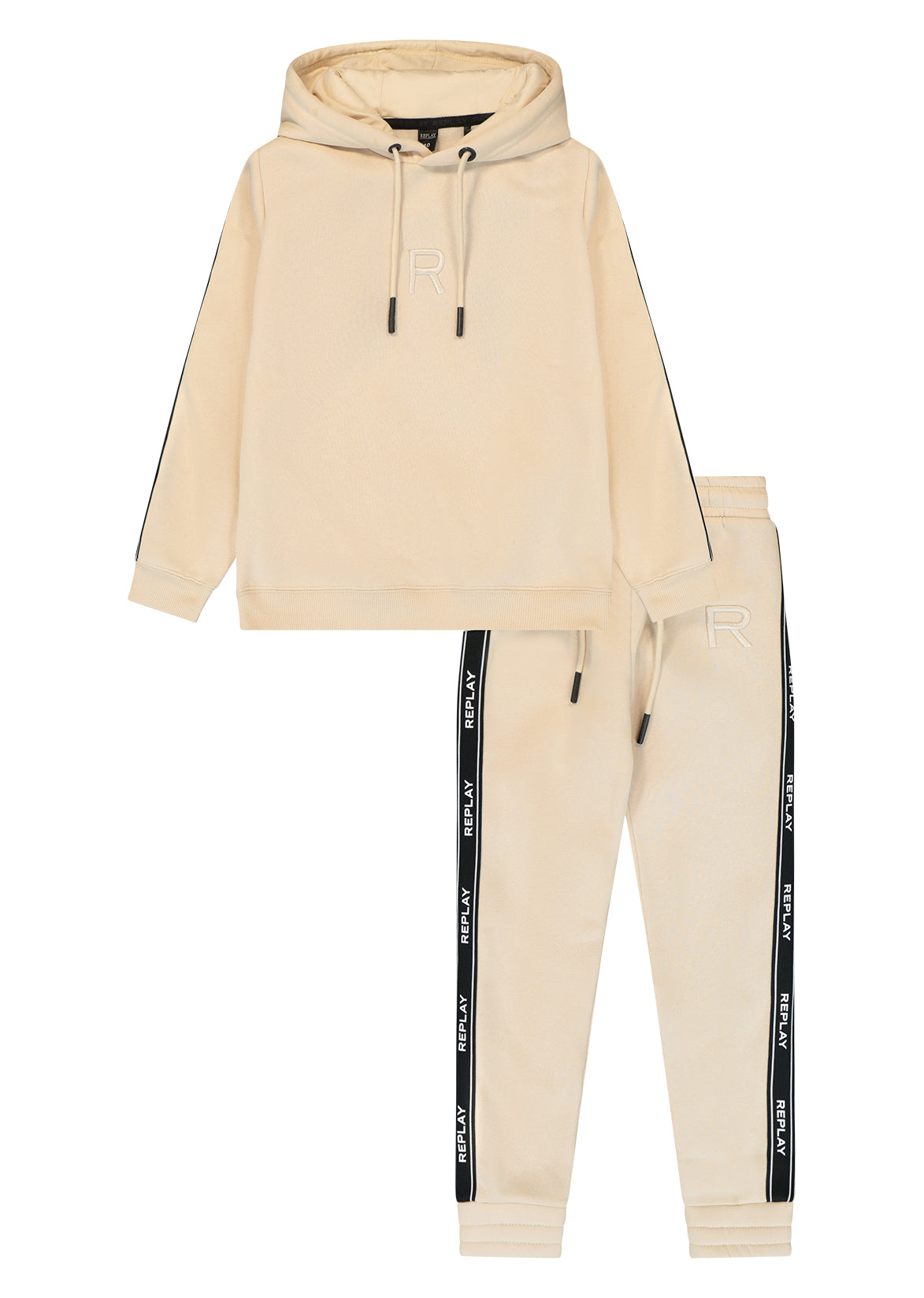 חליפת טרנינג REPLAY עם כובע לוגו מותג בשרוול לילדות BEIGE / 4Y