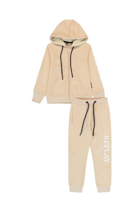 חליפת טרנינג REPLAY עם כובע ורוכסן לילדות BEIGE / 4Y