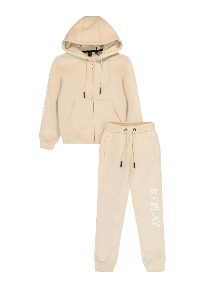 חליפת טרנינג REPLAY עם כובע ורוכסן לילדות BEIGE / 4Y
