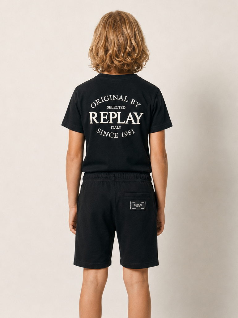 חליפת טריקו REPLAY הדפס לוגו קלאסי לילדים GRAY / 4Y