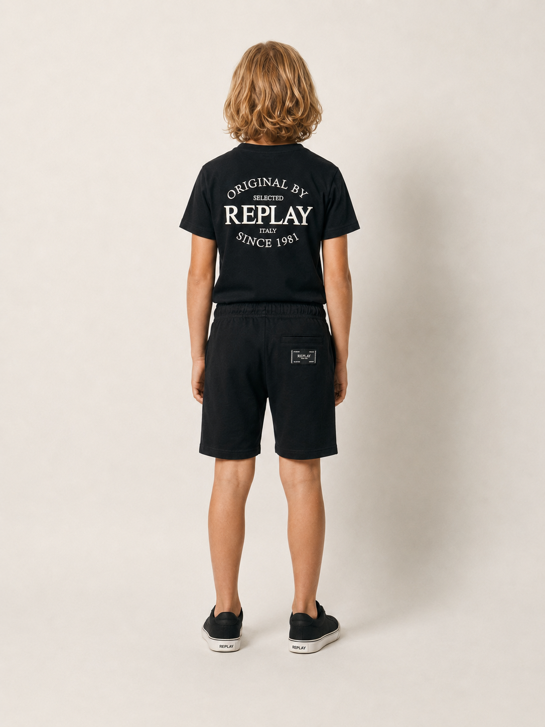 חליפת טריקו REPLAY הדפס לוגו קלאסי לילדים GRAY / 4Y