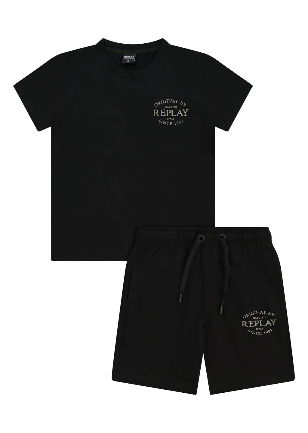 חליפת טריקו REPLAY הדפס לוגו קלאסי לילדים BLACK / 4Y