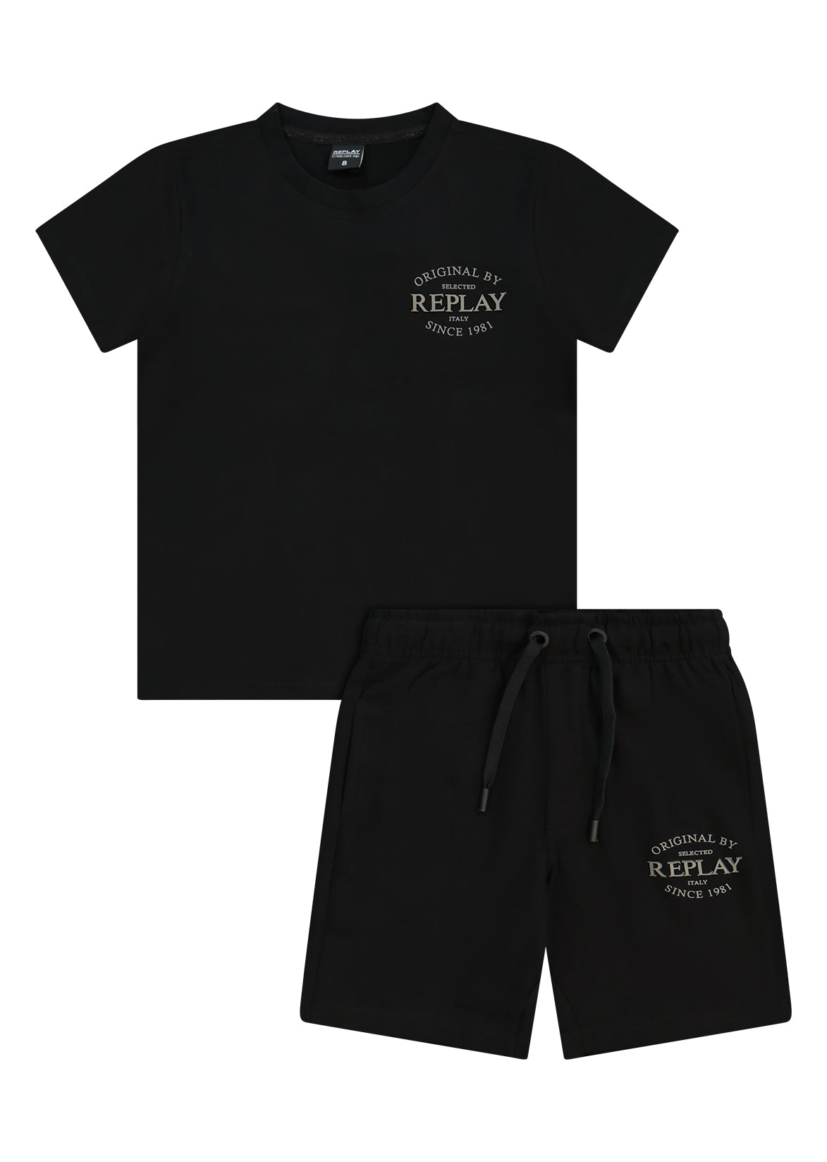 חליפת טריקו REPLAY הדפס לוגו קלאסי לילדים BLACK / 4Y