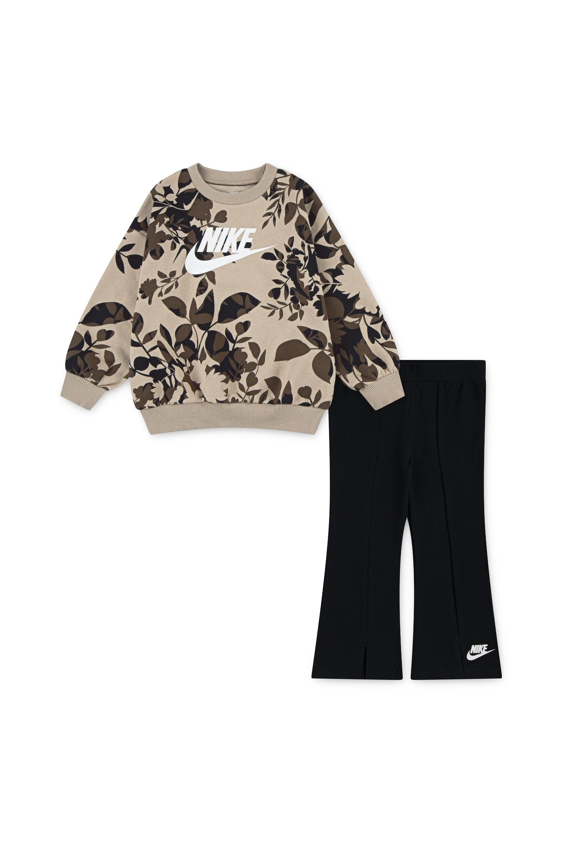 חליפת טרנינג NIKE בהדפס פרחוני ולוגו סווש לילדות BEIGE / 2Y