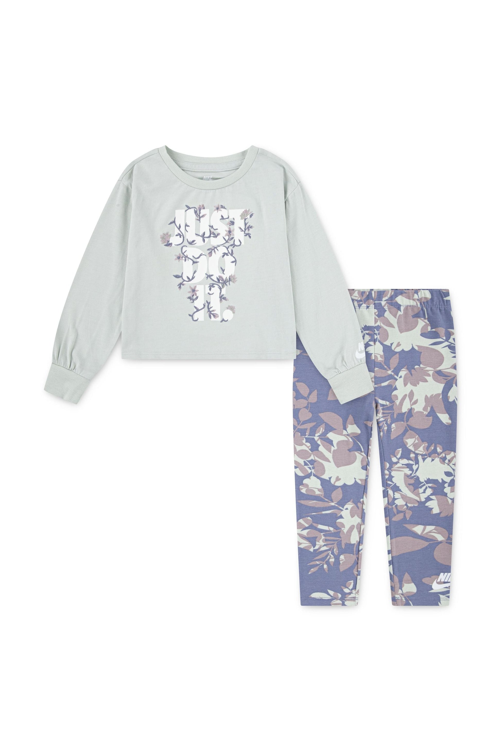 חליפת טרנינג NIKE בהדפס פרחוני וכיתוב לילדות Green / 2Y