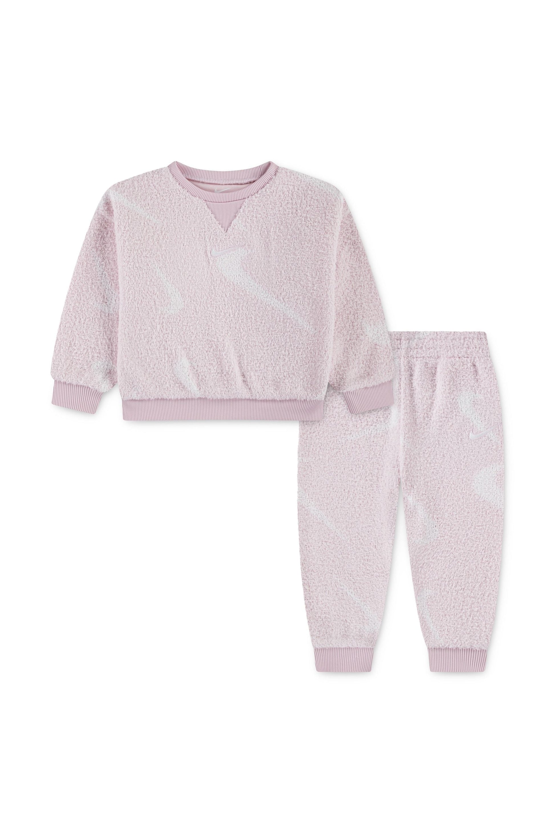 חליפת טרנינג פליז NIKE עם הדפסי סווש לילדות Pink / 2Y