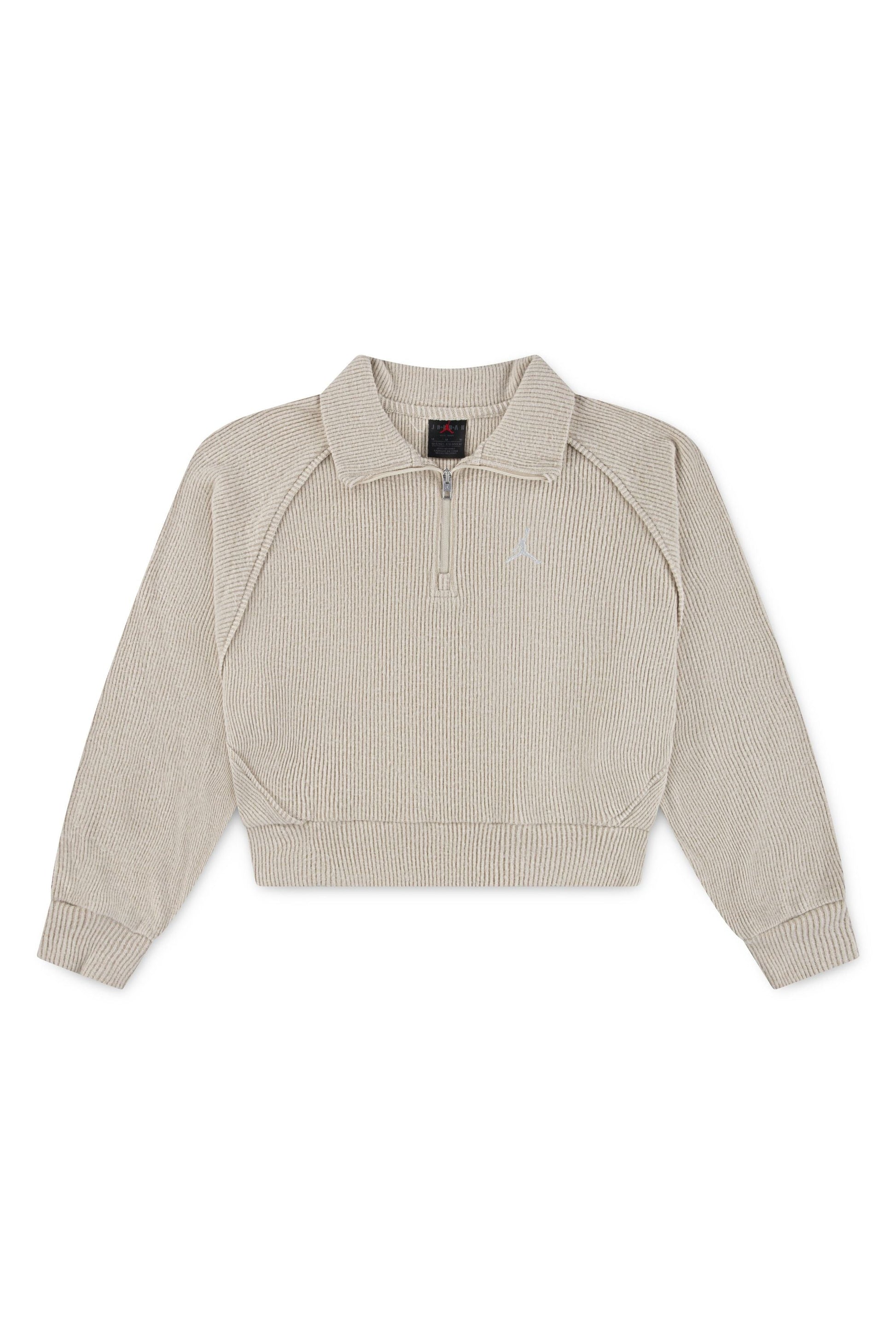 חליפת טרנינג JORDAN חולצת רבע רוכסן עם צווארון לילדות BEIGE / 12-13Y