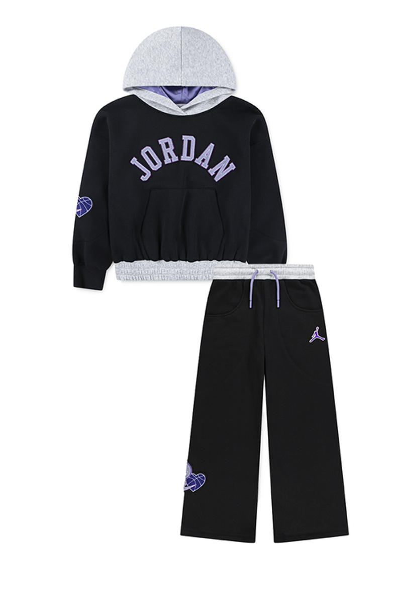 חליפת טרנינג JORDAN עם לוגו גדול וכיתוב מעוצב לילדות