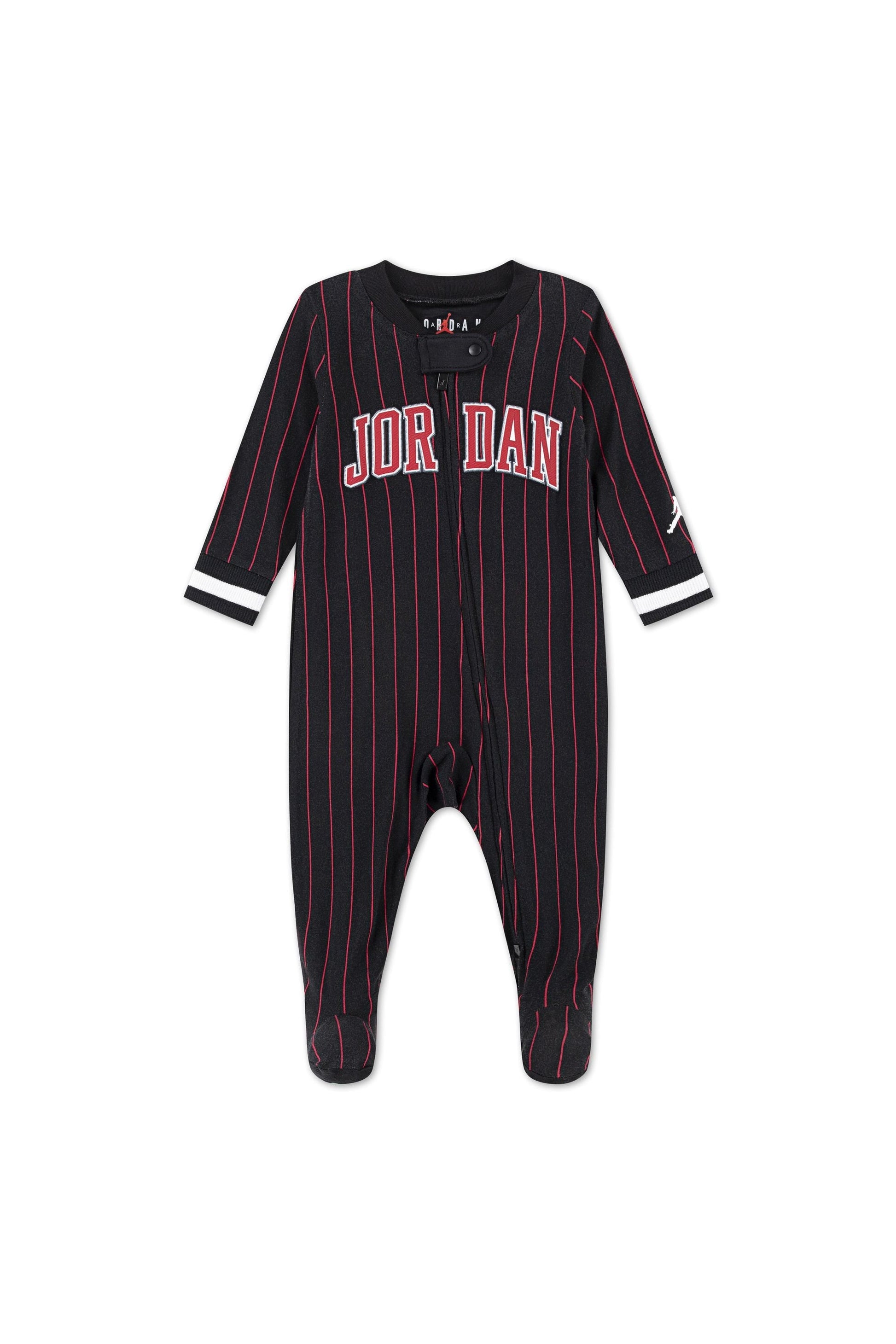 אוברול JORDAN פסים דקים לוגו מודפס בחזה לתינוקות BLACK / NB